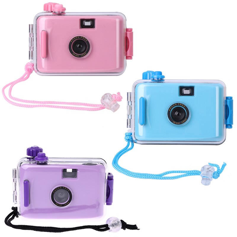 Børnefilmkamera vintage filmkamera vandtæt og stødsikkert med etui (pink)
