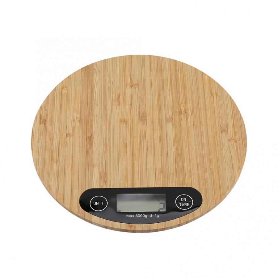 5kg/ 1g Round Bamboo LED Display Electric Kitchen Weighing Scale Cooking Food digital kitchen scale