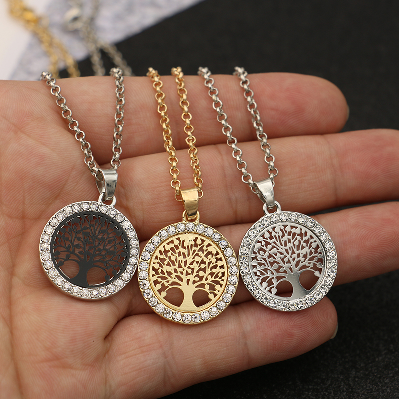 JAKONGO Goud Kleur Crystal Boom van Het Leven Charm Hanger Collier voor vrouwen Vriendschap Ketting 60cm
