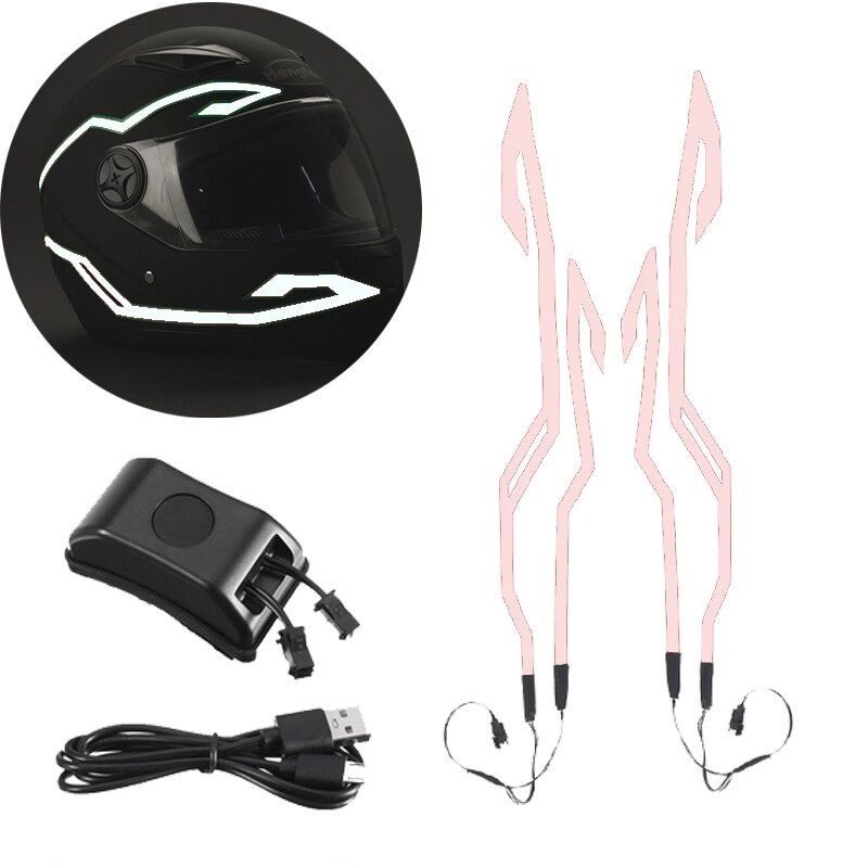 4-en-1 amélioré casque de moto nuit équitation lumière froide Signal universel bande clignotante LED bande autocollant lumineux chargeur USB: white