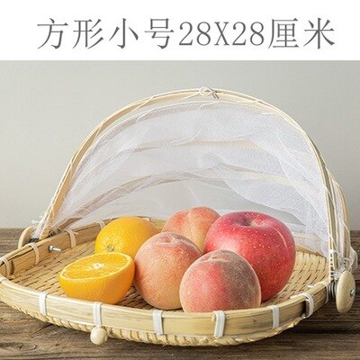 Handgemaakte bamboe rieten mand met gaas, insectenwerend, stofdicht, picknick fruitschaal, broodmandhoes, bakkerij opbergdoos: 3- seconden
