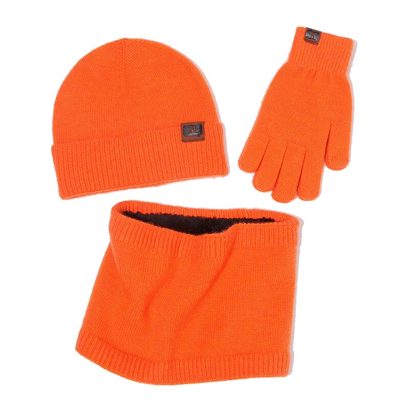 hommes femmes écharpe chapeau gants ensemble trois pièces hiver ensemble femme chapeaux écharpes hommes unisexe bonnets bonnet tricoté: Orange