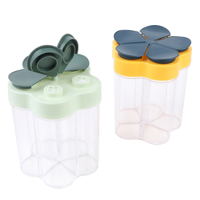 5 In 1 Plastic Zout En Peper Shaker Transparante Spice Dispenser 4 Compartiment Camping Kruiden Pot Met Deksels Voor Koken bbq