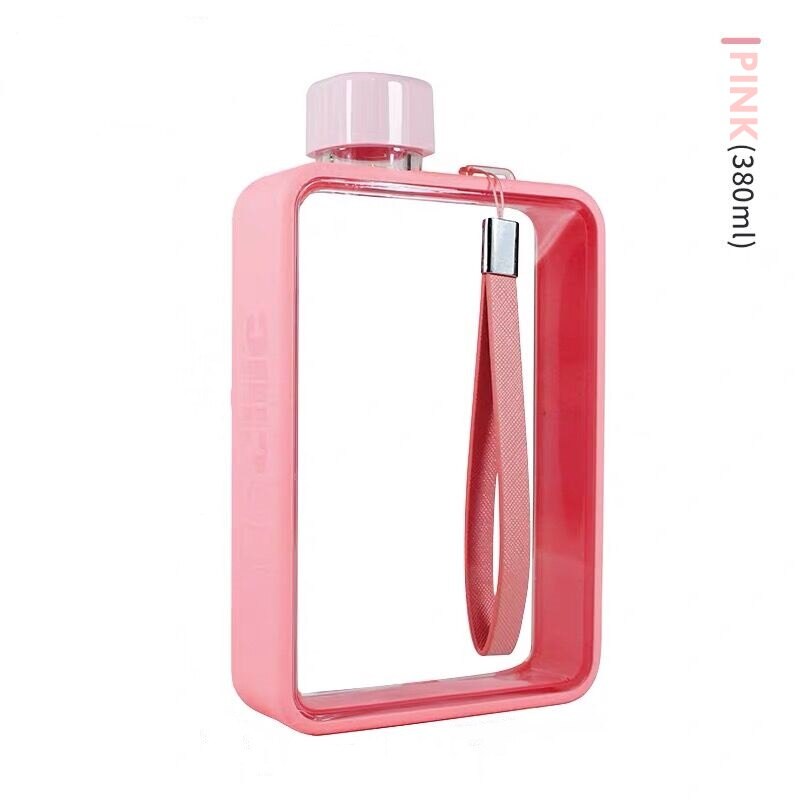 Ins 380ml A5 Flat Water Bottle Travel Hydro Flask Handbag Slim Cold Tritan Plastic Sports Camping Gym Fitness Outdoor: PINK