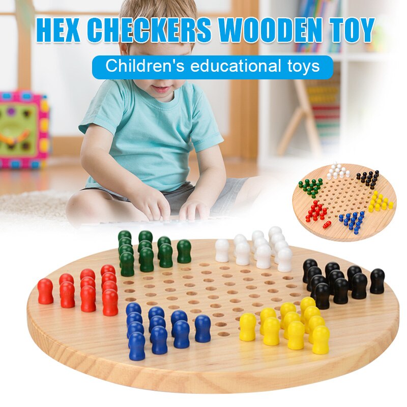 Wooden Chinese Checkers Board Game 60 Traditional Pegs for Adults Kids 6 Players BM88