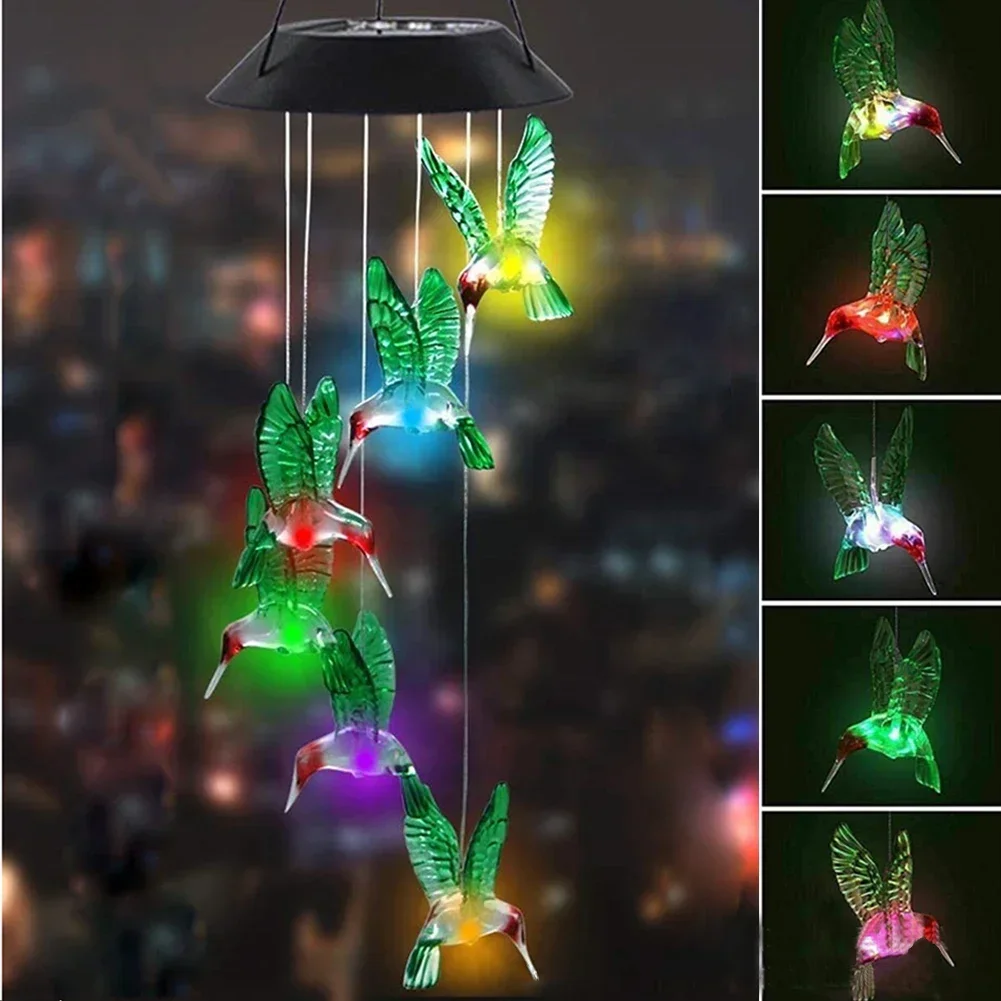 Solar betriebene Kolibri Wind Glockenspiel Party Farbwechsel Pendel leuchte, Outdoor wasserdichte Veranda Innenhof dekorative Licht