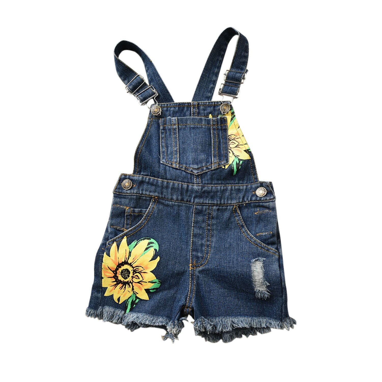 6m-3 år barn bebis flicka solros denim playsuit outfits sommar barn overall one-piece kläder