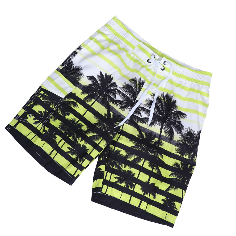 Men Fast Dry Beach Shorts Palm Tree Casual Surfing Swimming Trunks with Pockets - Size (Yellow)