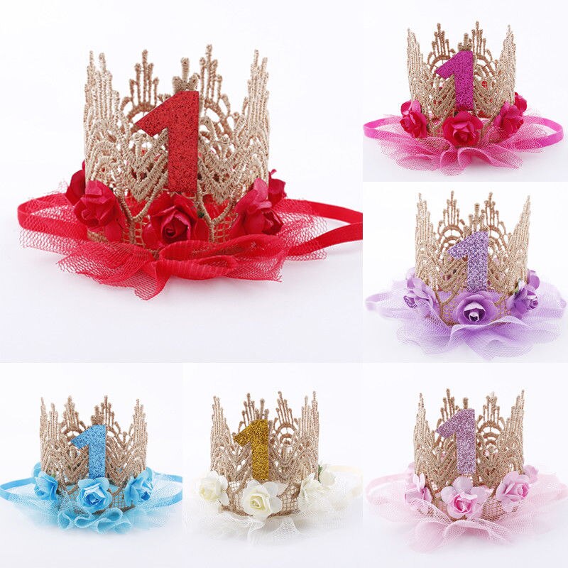 1Pc Baby Meisje Gelukkig Verjaardagsfeestje Hoeden Kids Een Jaar Bloem Princess Crown Hoofdband Baby Douche 1st Verjaardag Decor party Supply