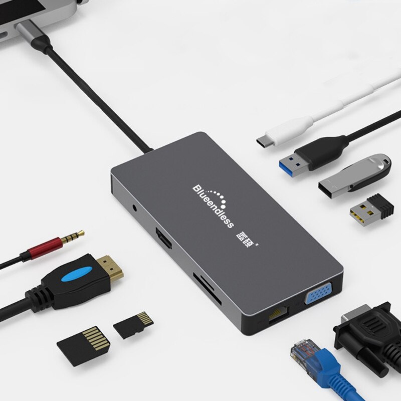 Docking Station blueinfinite HC101A, interfaccia di tipo C porta di rete Hdmi Docking Station 10 In 1a ricarica rapida Pd