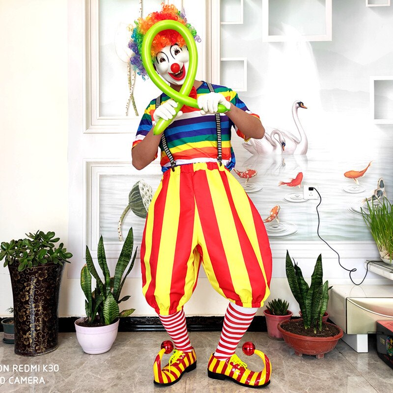 Summer Club Outfits For Men Stripe Clown Costumes Joker Cosplay Circus Costume Short Sleeve Magician Clothes: L / black