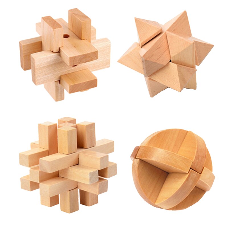 4Pcs/Set Intellectual unlock game Luban Lock Insert and assemble toys Decompression cube Wooden lock toy brain game: Set 4