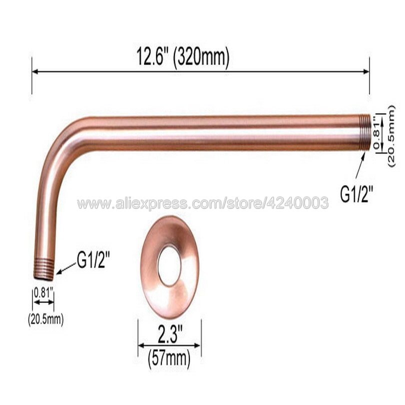 Antique Red Copper Wall Shower Head Extension Pipe - 12" Long Shower Arm Arm Bathroom Accessories Khh100