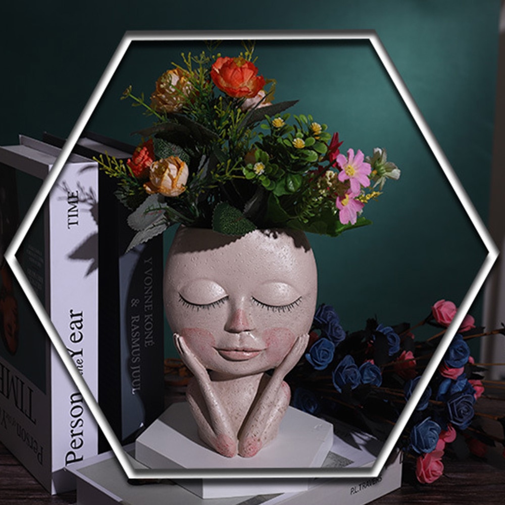 Cute Lady Face Planter Resin Succulent Plant Pots Abstract Lady Head Flower Pot Human Face Vases For Tabletop Balcony Decor
