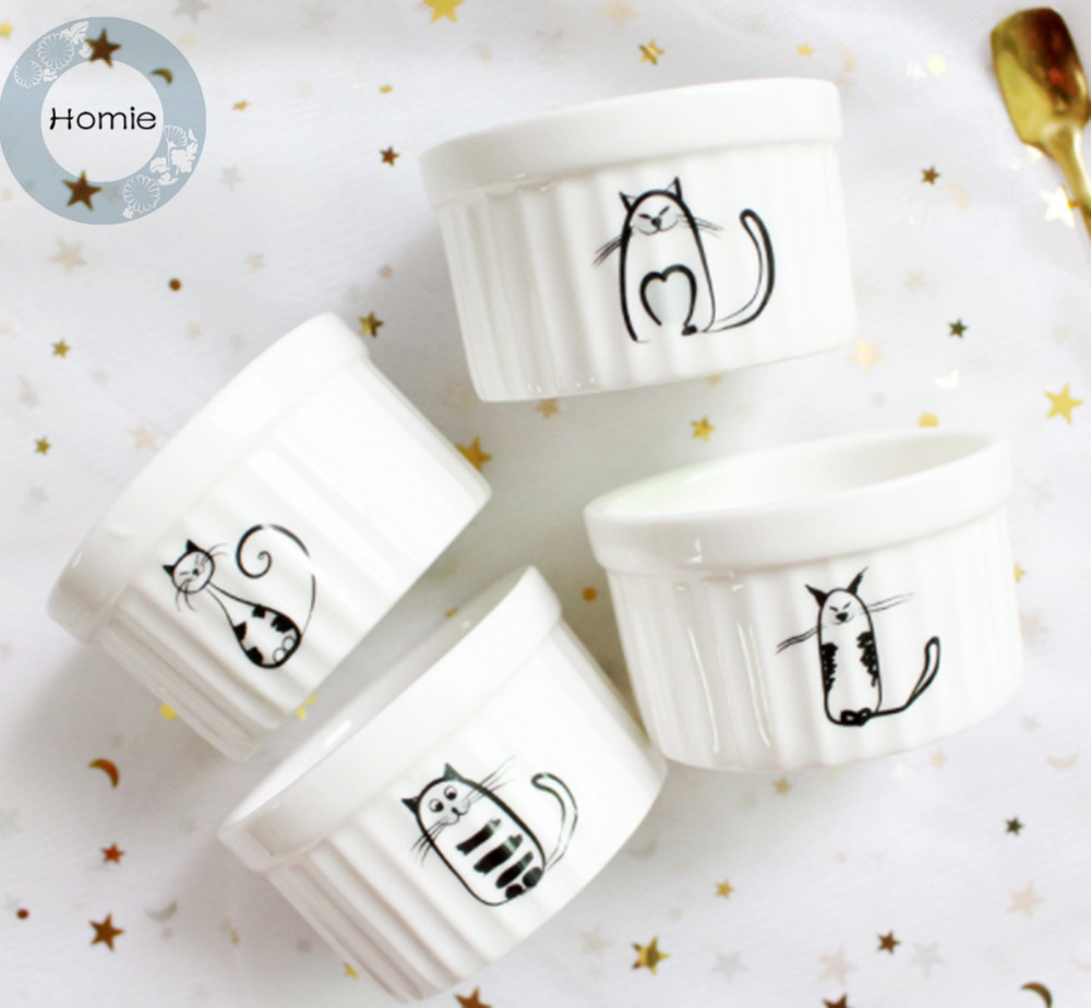 Homoes-cuenco de cerámica para hornear soufflé de gato de dibujos animados, cuenco para pudín, postre de gatito, Yogurt, cuenco de porcelana para pastel, taza para uso en horno, 1 ud.