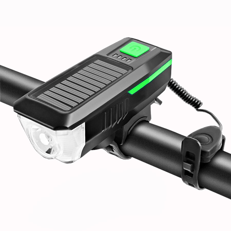 NEWBOLER 350 Lumen Solar Fahrrad Licht Vorne USB Aufladbare LED Fahrrad Lichter Glocke Wasserdicht Radfahren Lampe Scheinwerfer Rücklicht Set: Green