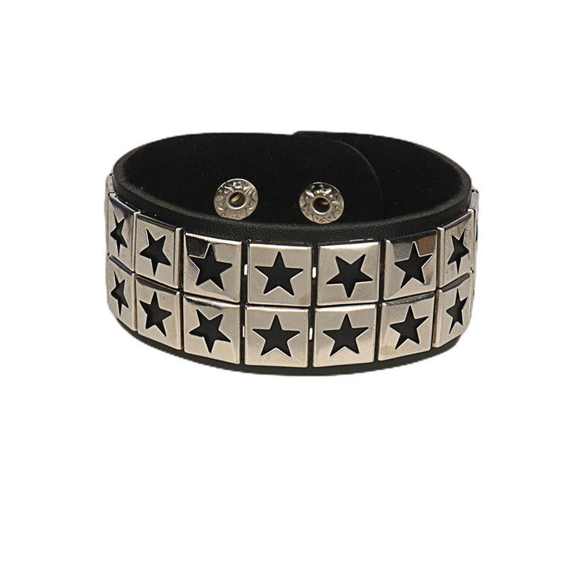 2023 Punk estrella picos remache cráneo tachonado pulsera negro Pu pulsera de cuero hombres mujeres joyería gótica accesorios góticos: Color amarillo claro