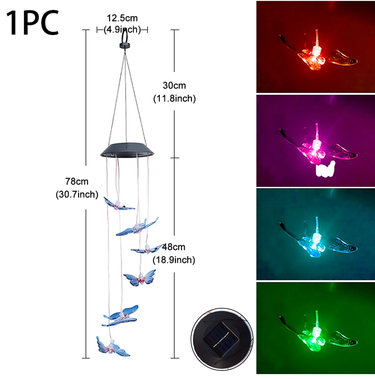 LED à alimentation solaire carillon de vent Transparent colibri vent carillon couleur changeante imperméable fête Patio cour jardin décor: 5