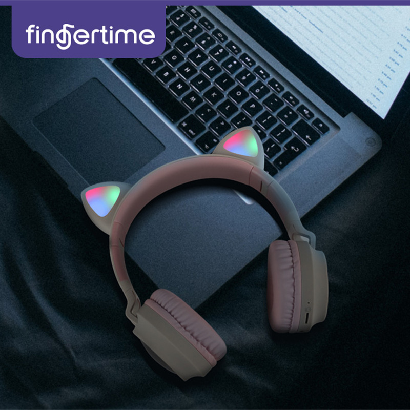 Bluetooth Headphones,Cat Ear LED Light Up Wireless Foldable Headphones Over Ear with Microphone and Volume Control for iPhone