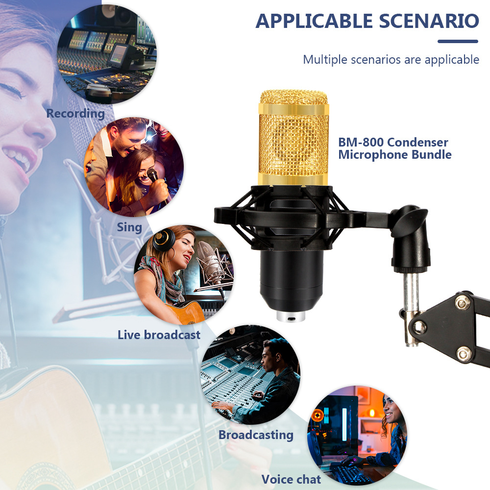 BM800 XlR Microfoon Gelede Arm V8 Live Geluidskaart Podcast BM 800 Condensor Professionele Studio Record Apparatuur Geluidskaart