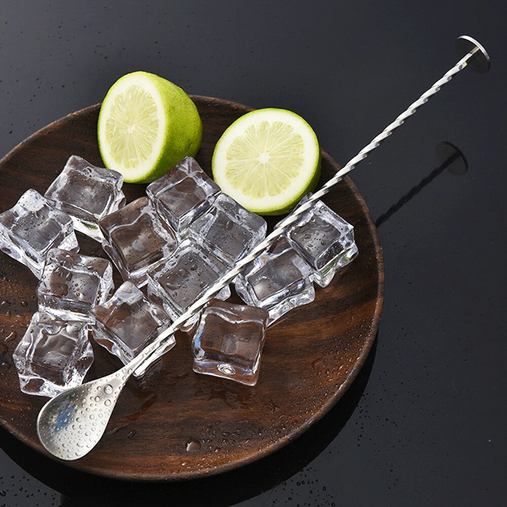 Cocktail mixing spoon Stainless Steel Cocktail Bar Spiral Pattern Drink Shaker Muddler Twisted Mixing Spoon tableware