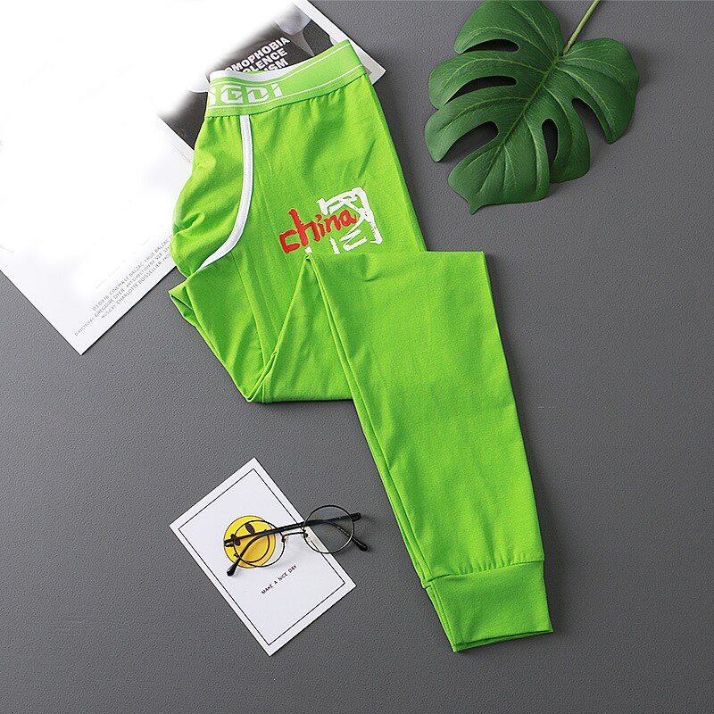 AIIOU męskie kalesony zimowe obcisłe cieplejsze leginsy męska bielizna termoaktywna jesień w stylu chińprzejrzeć wzór bawełniane majtki: zielony / M