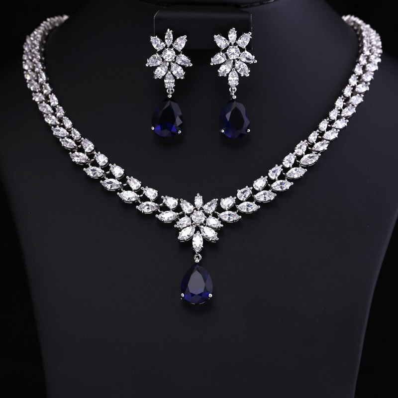 Kleur BESTE BRILLIANT CRYSTAL ZIRKOON OORBELLEN EN KETTING SIERADEN SET TROUWJURK ACCESSARIES