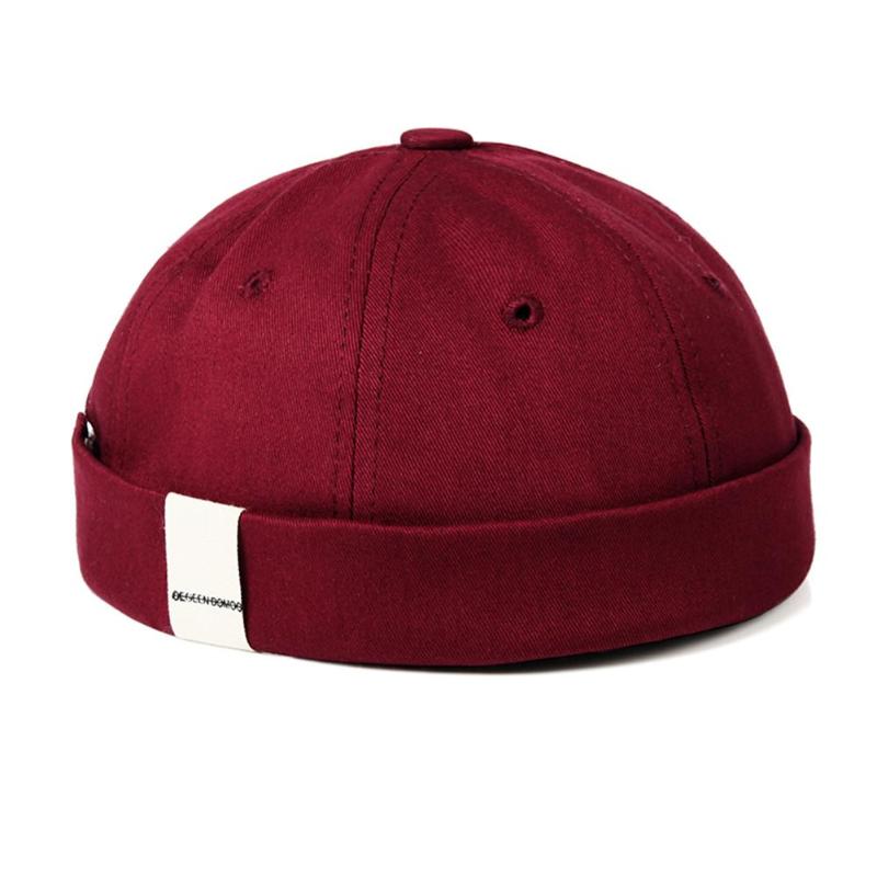 Nova chegada das mulheres dos homens skullcap chapéu boné casual docker marinheiro mecânico brimless unisex algodão boné de sol estilo coreano hip hop chapéu: A Red