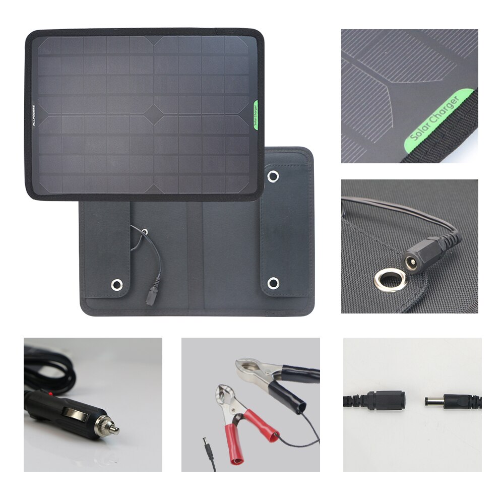 ALLPOWERS Pannello Solare Caricabatteria Da auto 10W 12V Solare Batteria auto Caricatore manutentore con clip di batteria per auto barca Moto