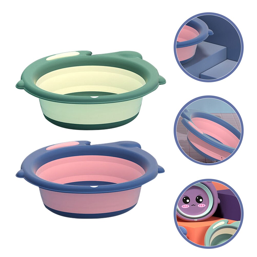 2pcs Baby Wash Basin Cartoon Collapsible Wash Basin Baby Washing Basin