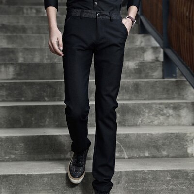 Zomer formele bruiloft heren pak broek slim fit casual merk zakelijke heren rechte jurk broek: Zwart / 29