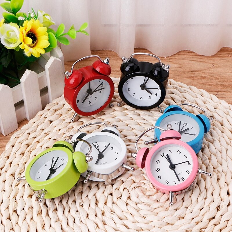 Portable Cute Mini Round Battery Alarm Clock Desktop Table Bedside Clocks Decor