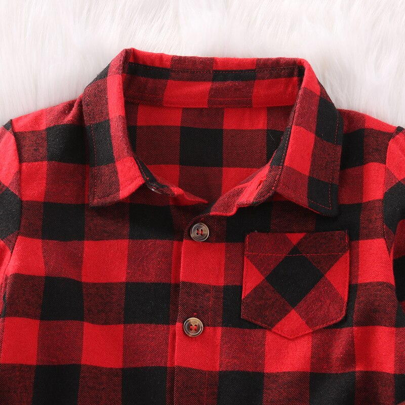 Baby Kids Boys Girls Shirt Long Sleeve Black Red Checks Plaid Tops Blouse Cotton Clothes Outfit Cute Autumn