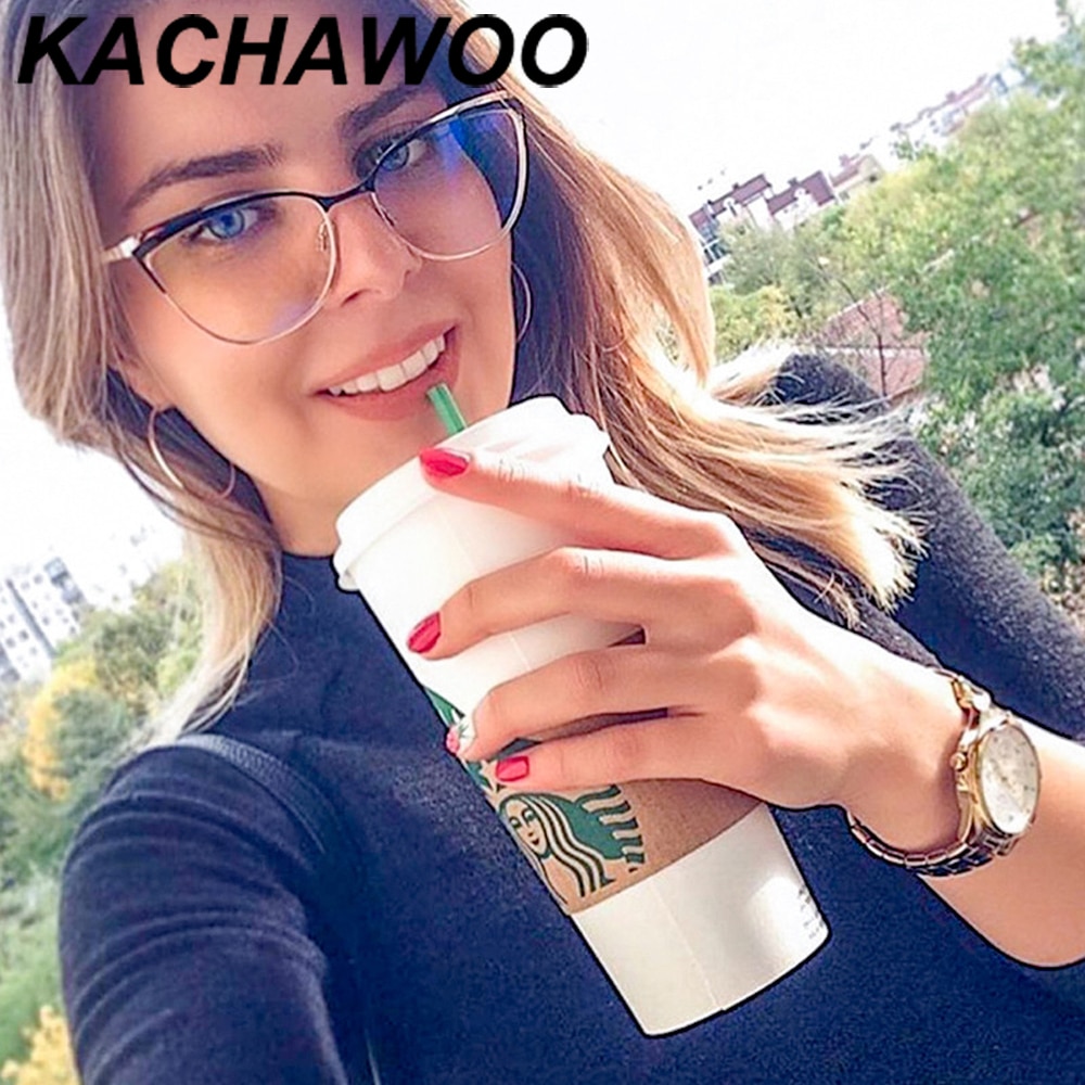 Kachawoo cat eye glasses frame women metal eyeglasses optical glasses female gold black pink ladies item