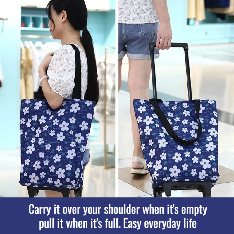 Med hjul tralle handlepose supermarked dagligvarevogn liten tralle handlevogn bærbar tralle med stor kapasitet håndtralle