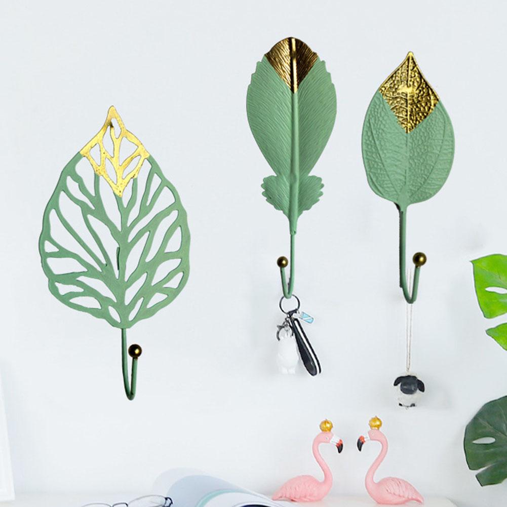 Metal Leaf Shape Wall Mounted Hanging Hook for Home Living Room Wardrobe Clothes Hat Scarf Key Bag Hanger Rack Wall Decoration