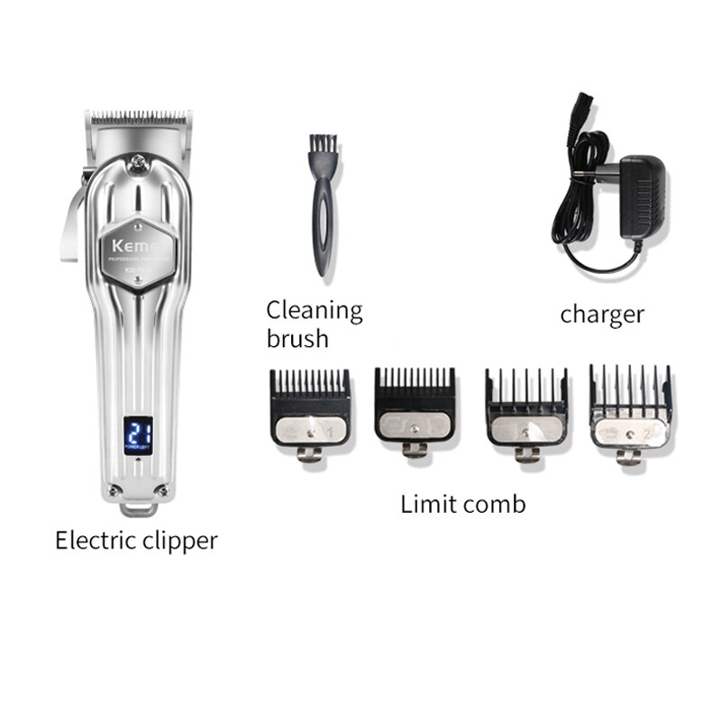 Kemei-1983 Barber All Metal Rechargeable Hair Clipper Electric Hair Trimmer Haircut Shaver Beard Trimmer Machine: EU Plug