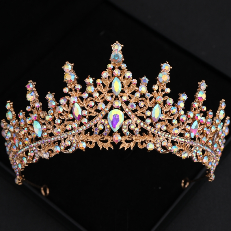 Barok Kristal Tiara 'S En Kronen Strass Prom Diadeem Kroon Voor Vrouwen Bruids Bruiloft Haaraccessoires Sieraden Kroon Tiara: Antique Copper Plated