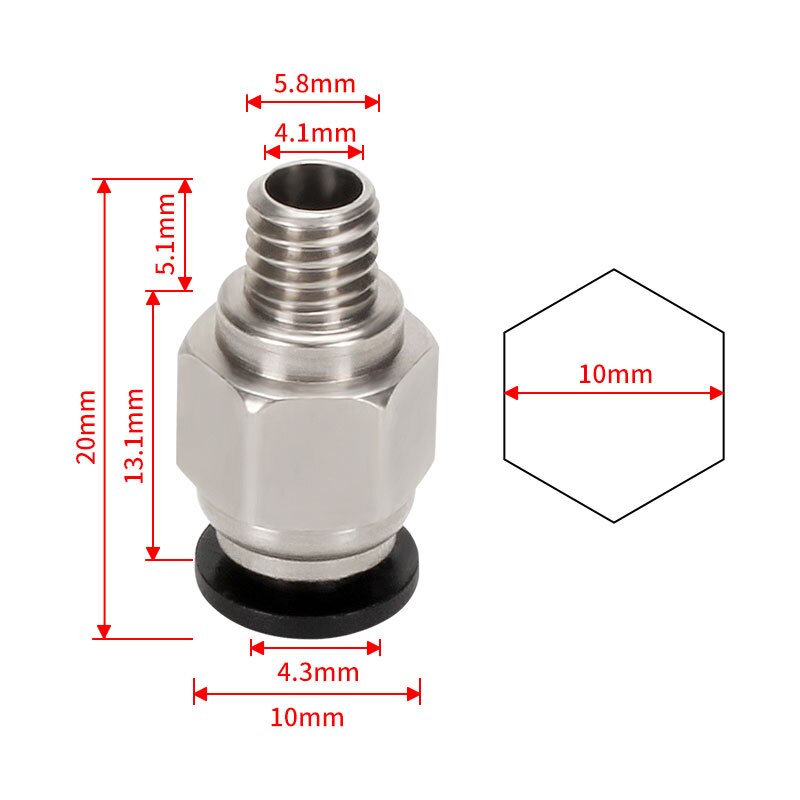 Encaixes pneumáticos do conector da impressora 3d PC4-01 PC4-M5 PC4-M6 diâmetro 4mm ptfe tubo conector do acoplador rápido conector pneumático: 5PCS / PC4 M6