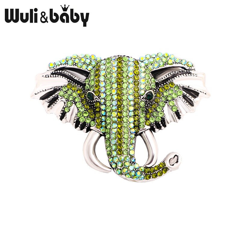 Wuli&amp;baby store funklende elefantbrocher til kvinder unisex 4- farver rhinestone lykkedyr fest afslappet brochenåle: Grøn
