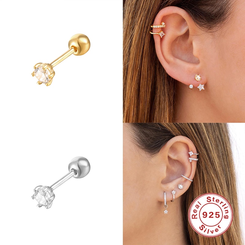 ROXI-Pendientes pequeños de circonita con forma de mariposa y flor para mujer, aretes de boda inusuales, de plata de ley 925