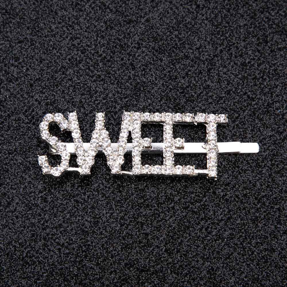 Bling glimmende strass steentjes letter haarspeldjes voor vrouwen zilveren haarspelden kristallen woorden haarspeldjes stylingtool aangepaste haaraccessoires: Zoet