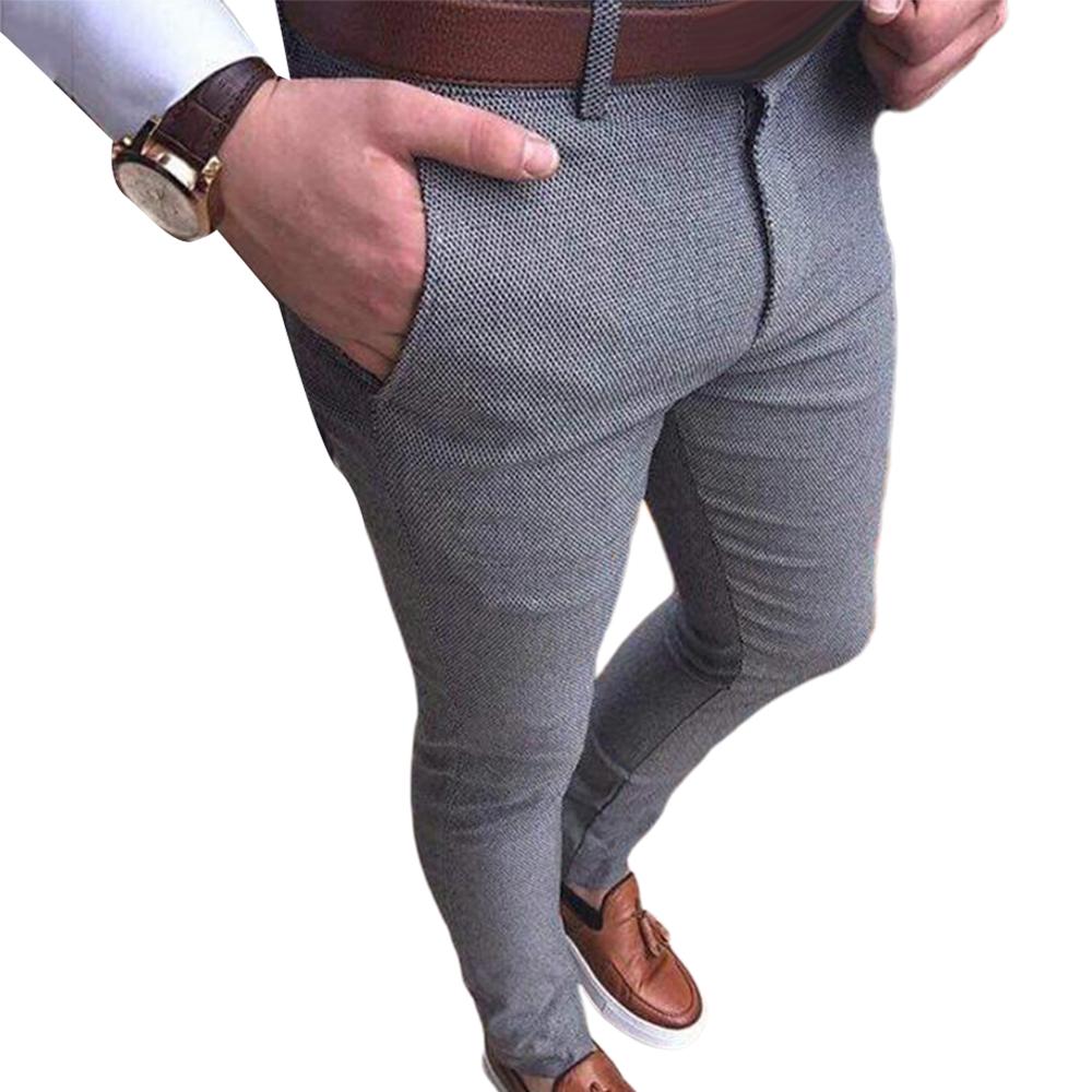 SANWOOD hommes couleur unie taille moyenne poches coton élastique crayon pantalon pantalons longs grande taille style coréen formel pantalon pour hommes: M / Grey