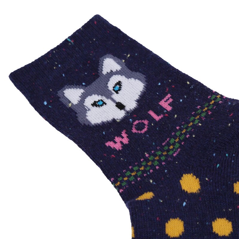 Forår vinter tyk uld bomulds sport sokker kvinder yoga ski skateboard sokker harajuku dyr ulv jul sok kvinde