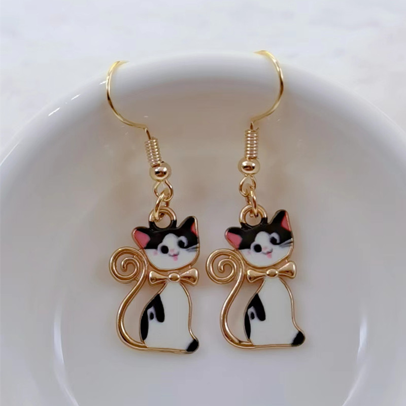 Leuke cartoon kat hanger oorbellen Leuke luie kat hangen handgemaakt Leuke kitten dieren hanger oorbellen Meisje cadeau