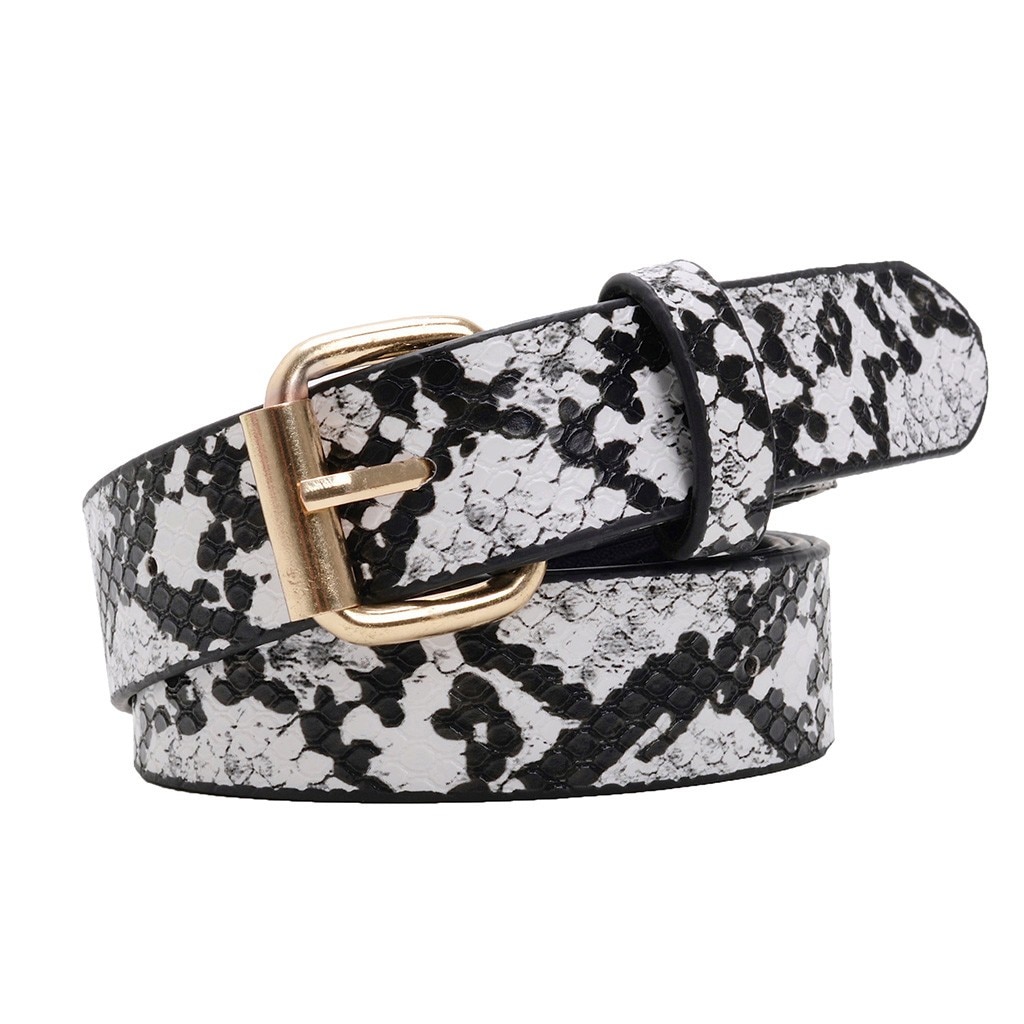 Skóra węża paski drukowane dla kobiet złoty kwadrat ze sprzączką pas Pu skórzany pasek kobiety wzór wężowy sukienka dżinsy skórzany pas