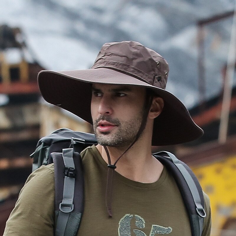 Travelers Ourtdoors on foot Fisherman Hat Man Wide Brim Hat Waterproof Boonie Hat Camping Men Plus Size Bucket Hat Sun Cap 60cm: Brown