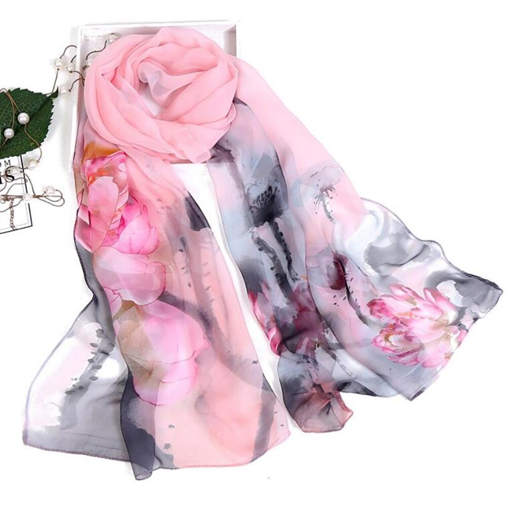 Bufanda de seda fina para mujer, pañuelo de seda fina a la , Hijab de gasa con estampado, chal largo y suave de imitación, novedad de verano