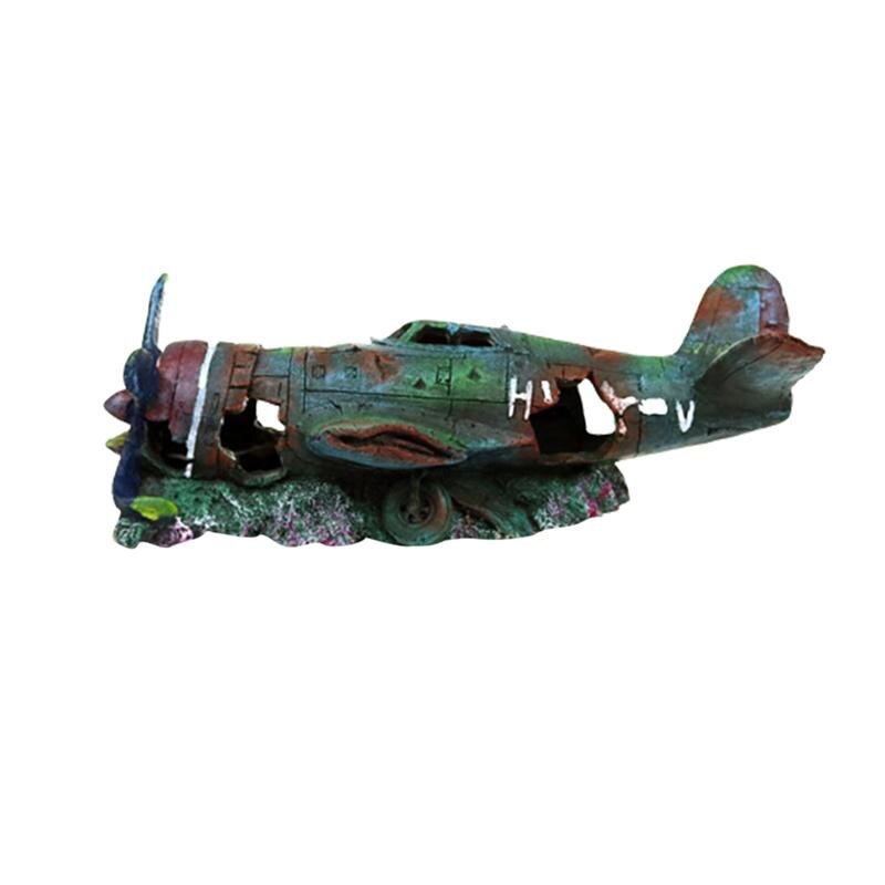 Resin Craft Fish Tank Plane Artificial Plane Wreckage Decor Aquarium Landscape Ornament (Size S)