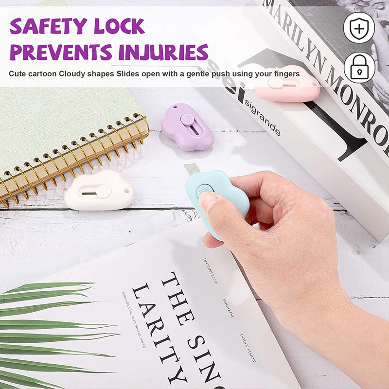PPYY-8Stck Mini Dienstprogramm Messer Wolke Förmigen Kasten Cutter Versenkbare knapp Öffner Papier Umschlag Rollen Karton Tragbare Cutter